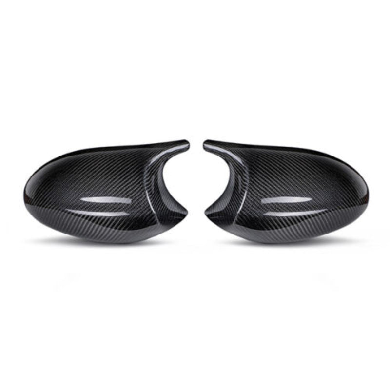 Carbon fiber M style mirror caps for BMW E92/E93 328i, 335i, 335is, featuring sleek black finish and aerodynamic design.