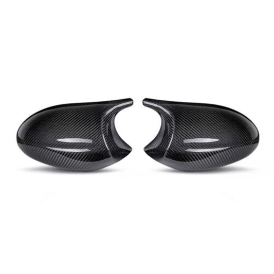Carbon fiber M style mirror caps for BMW E92/E93 328i, 335i, 335is, featuring sleek black finish and aerodynamic design.