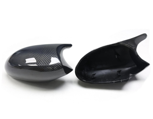 Carbon fiber M Style mirror caps for BMW E92/E93 328i, 335i, 335is, showing sleek black CF mirror covers on vehicle doors