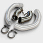 BMW F90 M5 racing downpipe by Palenon Performance showing S63 engine exhaust pipe with polished metal finish.