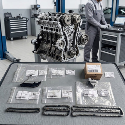 Genuine OEM 2.0L EA888 engine timing chain and tensioners replacement kit for Gen 2 and 3 engines, 2008-2025.