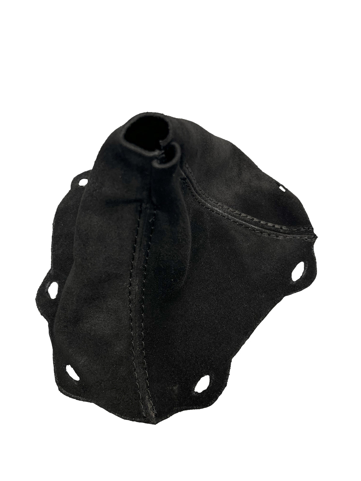 Black suede and leather shift and e-brake boot cover set for BMW F30 M4, genuine upholstery by JTS Custom Upholstery.