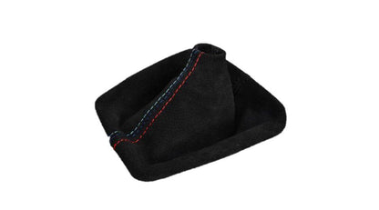 BMW E36 3 Series 1991-2005 genuine suede shift and parking brake boot cover, custom upholstery for manual transmission.