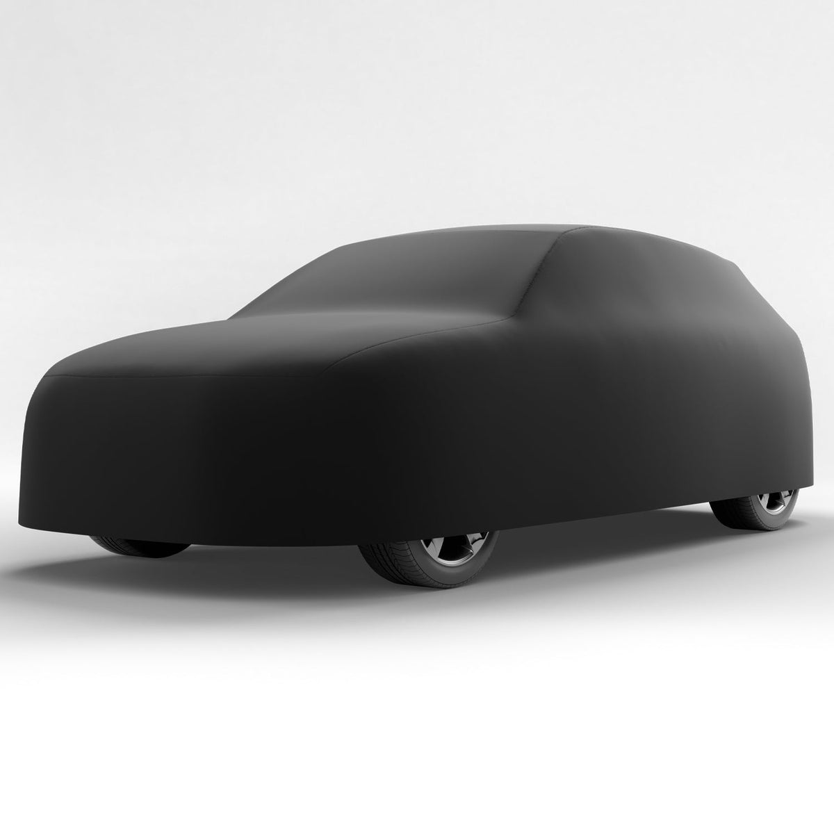 Black satin car cover for Volkswagen Golf 1994 hatchback, 2-door model, by CarCover.com, shown on a compact hatchback vehicle.
