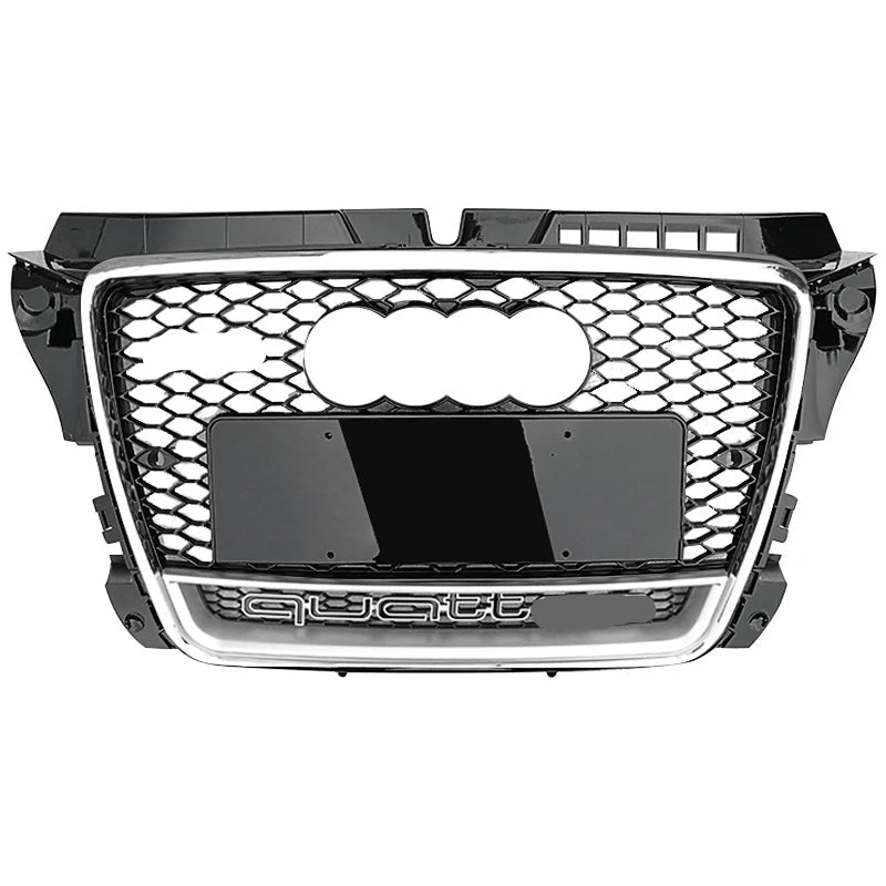 RS3 Style Front Grille for Audi A3 S3 2007-2013 Honeycomb Mesh Grill Black and Chrome Frame