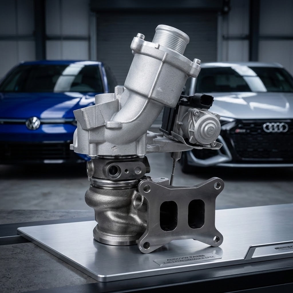 Chengdu Swee-Tech Turbocharger 06K145874T diesel engine turbo for Audi VW 2.0L EA888 Gen 4, showing turbocharger components.