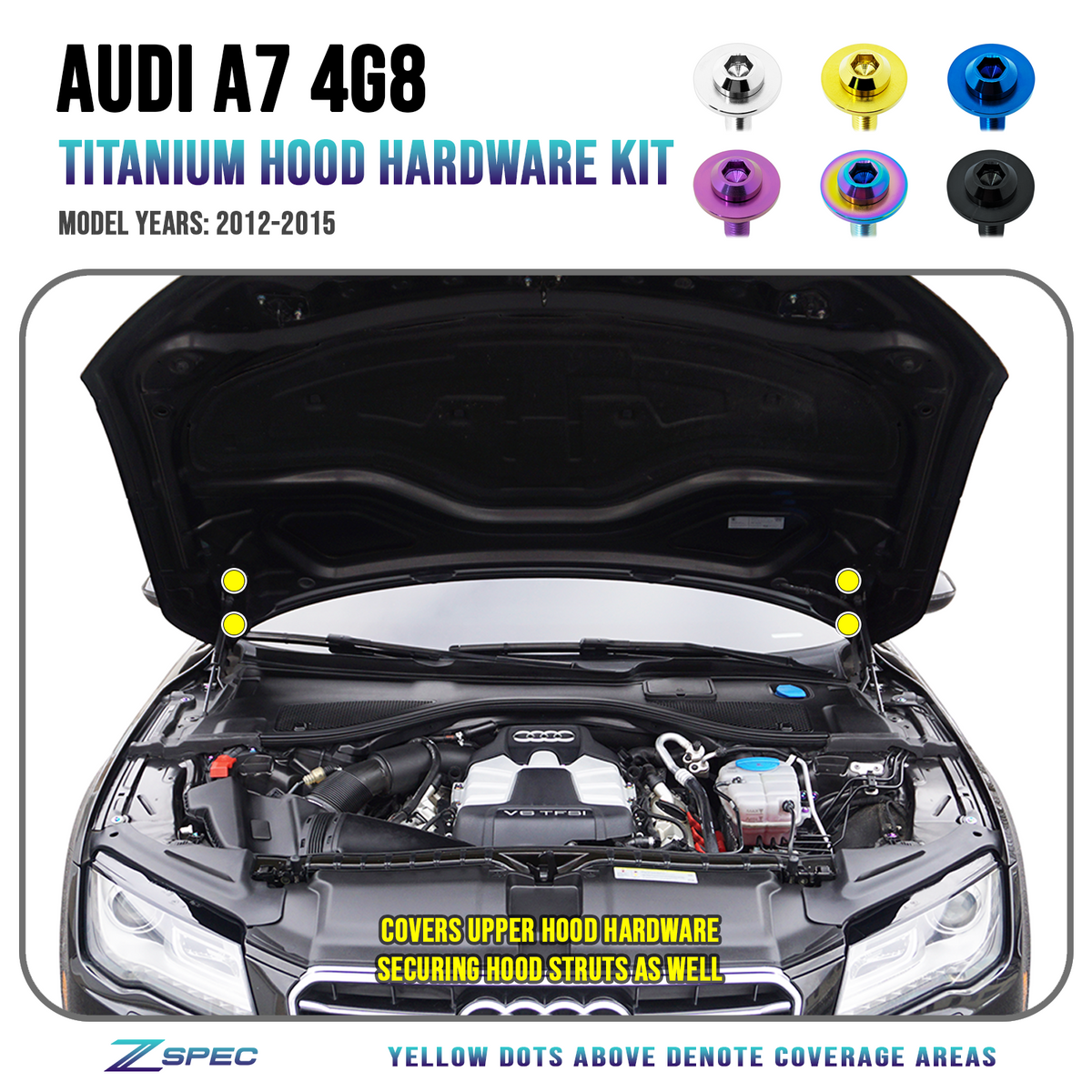 ZSPEC Hood & Hood Struts Hardware Kit for Audi A7 4G8 Models, Titanium