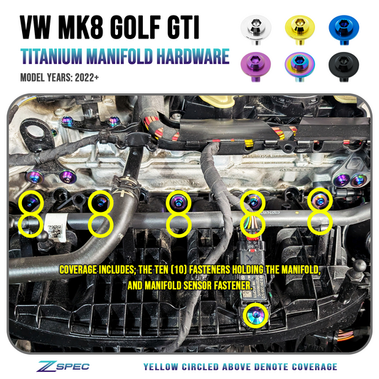 ZSPEC Titanium Manifold Dress Up Bolts Fastener Kit for '22+ VW MK8 Golf GTi