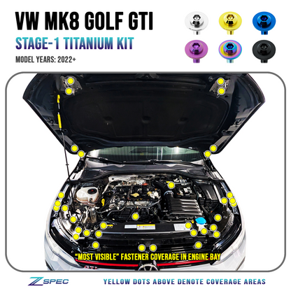 ZSPEC Stage-1 Dress Up Fastener Kit for '22+ VW MK8 Golf GTi, Grade-5 Titanium
